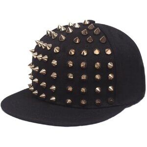 Unisex Black Baseball Cap Rock Cool Hip Hop Studded Rivet Snapback Flat Hat